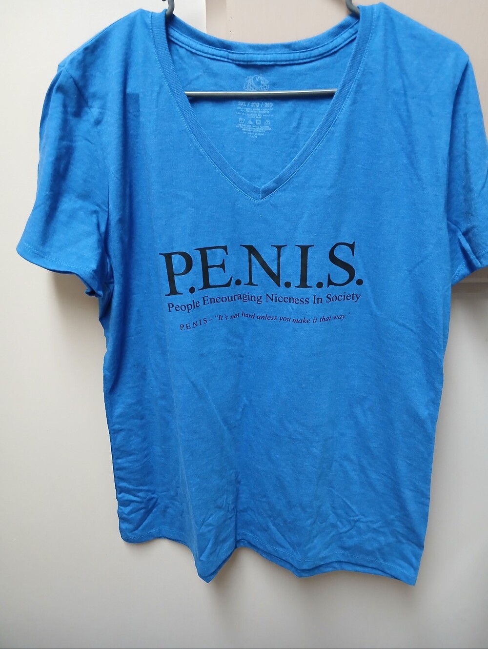 Blue V-Neck Tee with Subtle Heather